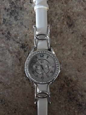 New York & Company White Crystal-Trim Women's Fashion Watch